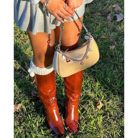 Women Caramel Polyurethane Knee High Square Toe Side Zipper Block Heel Tall Boot - Picture 2 of 9